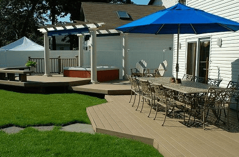 Short Deck with Patio Setting and Hot Tub Area