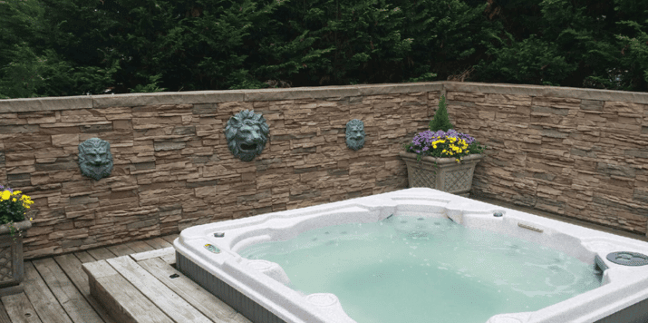 Stone Fencing Around Hot Tub and Deck
