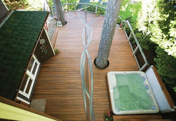 Incredible Hot Tub Deck Design with Live Tree